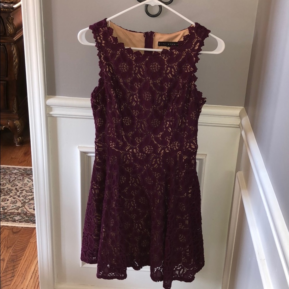 Purple lace dress.